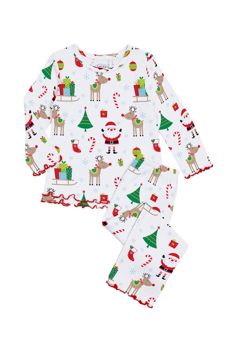 Sara’s Prints Loose Fit Ruffle PJ Set, Main, color, White Christmas
