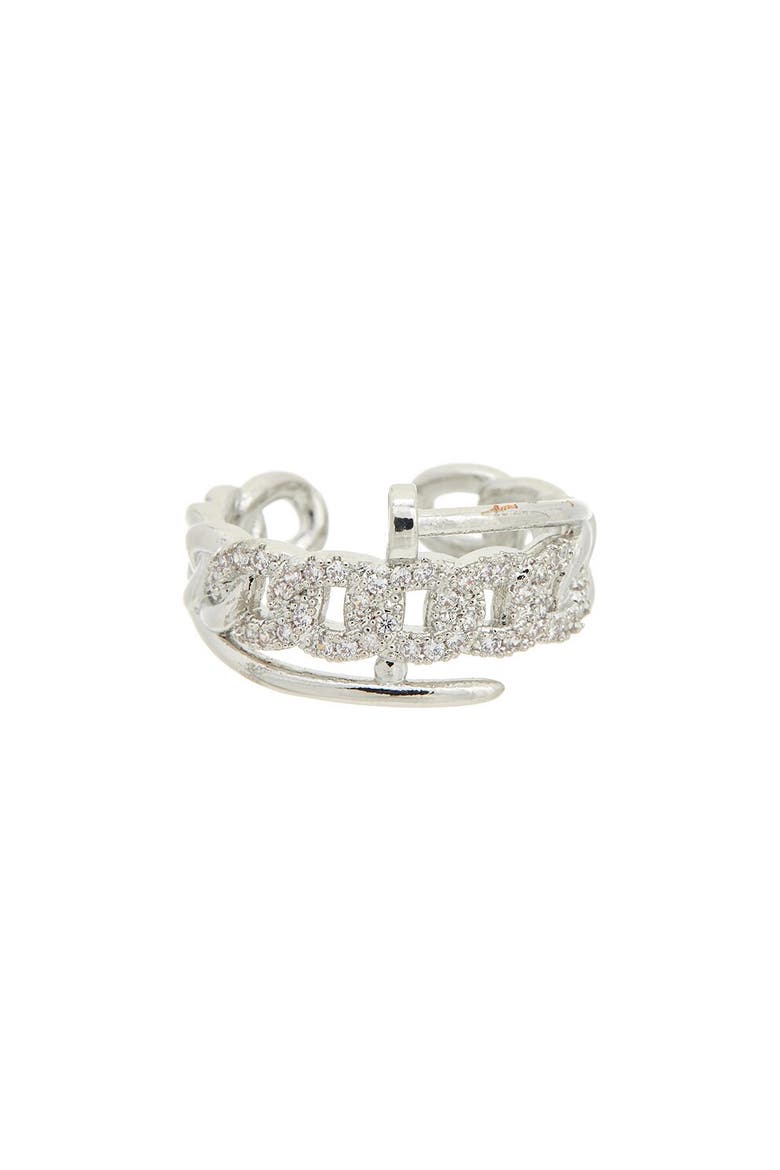 Pavé Cubic Zirconia Link Open Band Ring, Main, color, WHITE GOLD