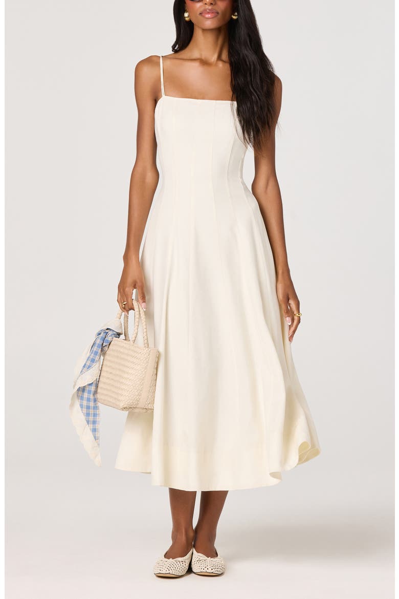 Trisha Tie Strap Midi Dress, Alternate, color, BONE