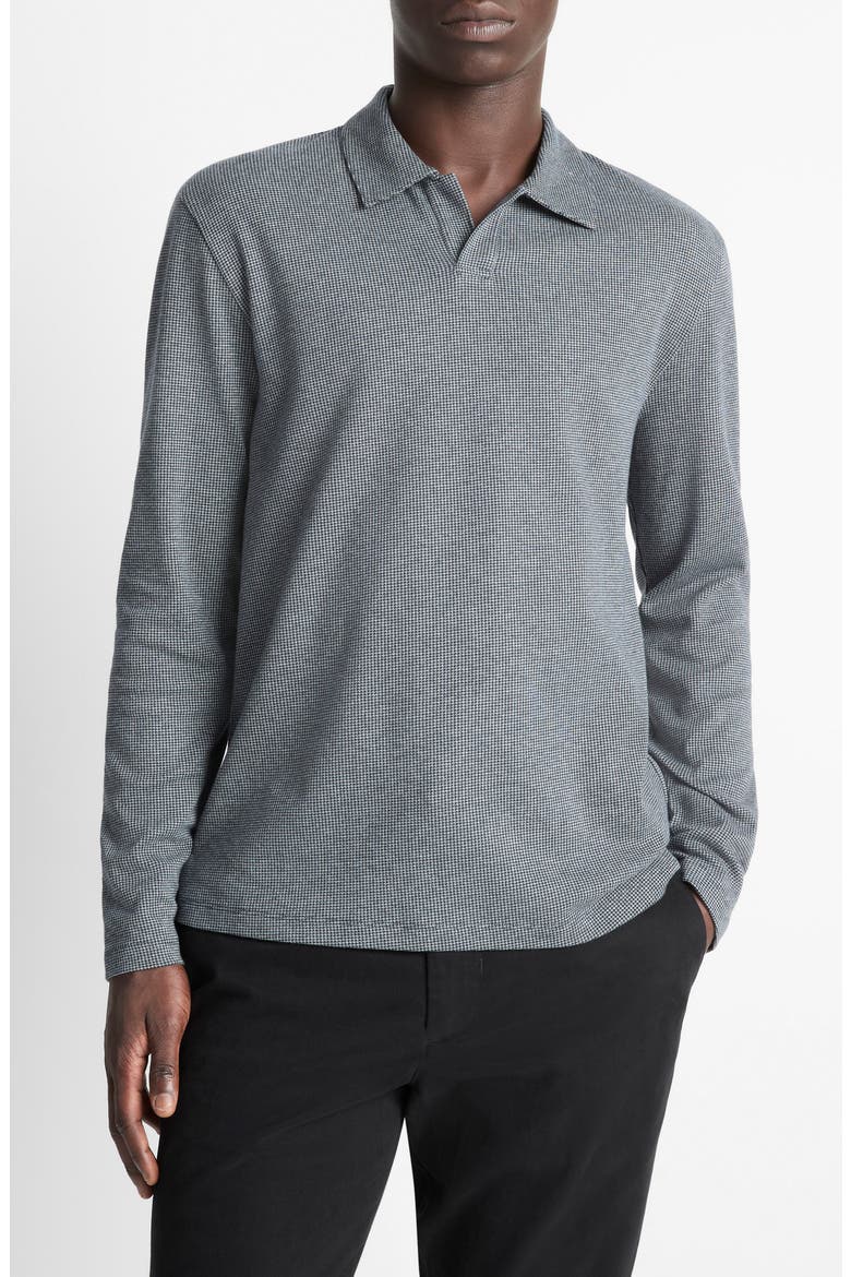 Houndstooth Johnny Collar Long Sleeve Polo, Main, color, COASTAL/H GREY