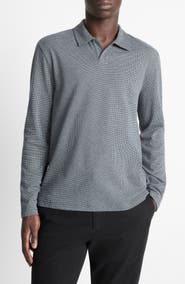 Vince Houndstooth Johnny Collar Long Sleeve Polo