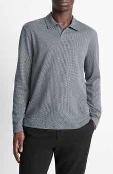 Vince Houndstooth Johnny Collar Long Sleeve Polo