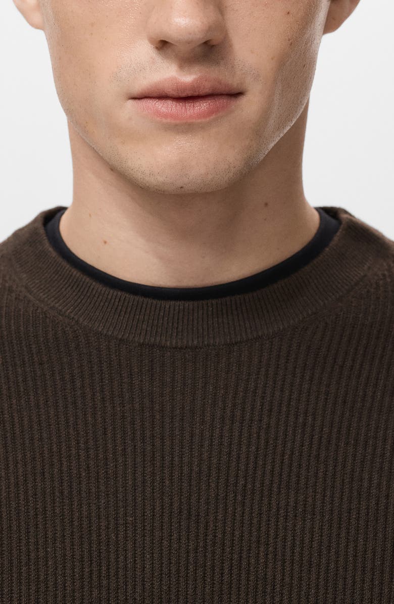MANGO Fine Rib Cotton Blend Sweater, Alternate, color, Chocolate