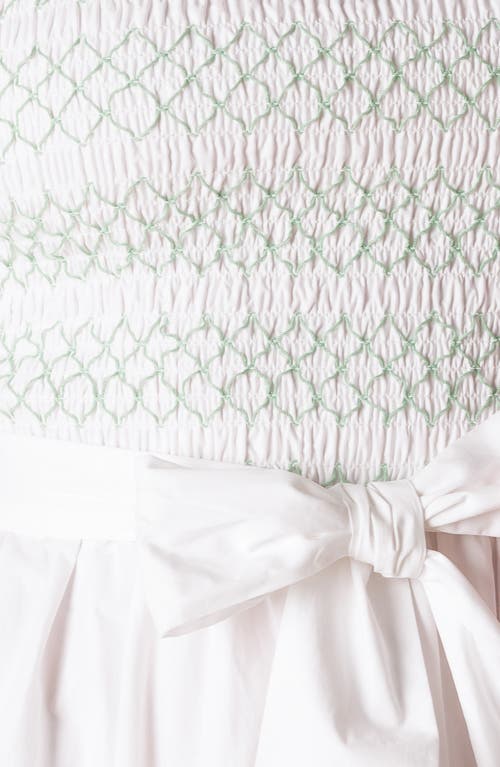 Flying Tomato Color Smocked Cotton Maxi Dress In White