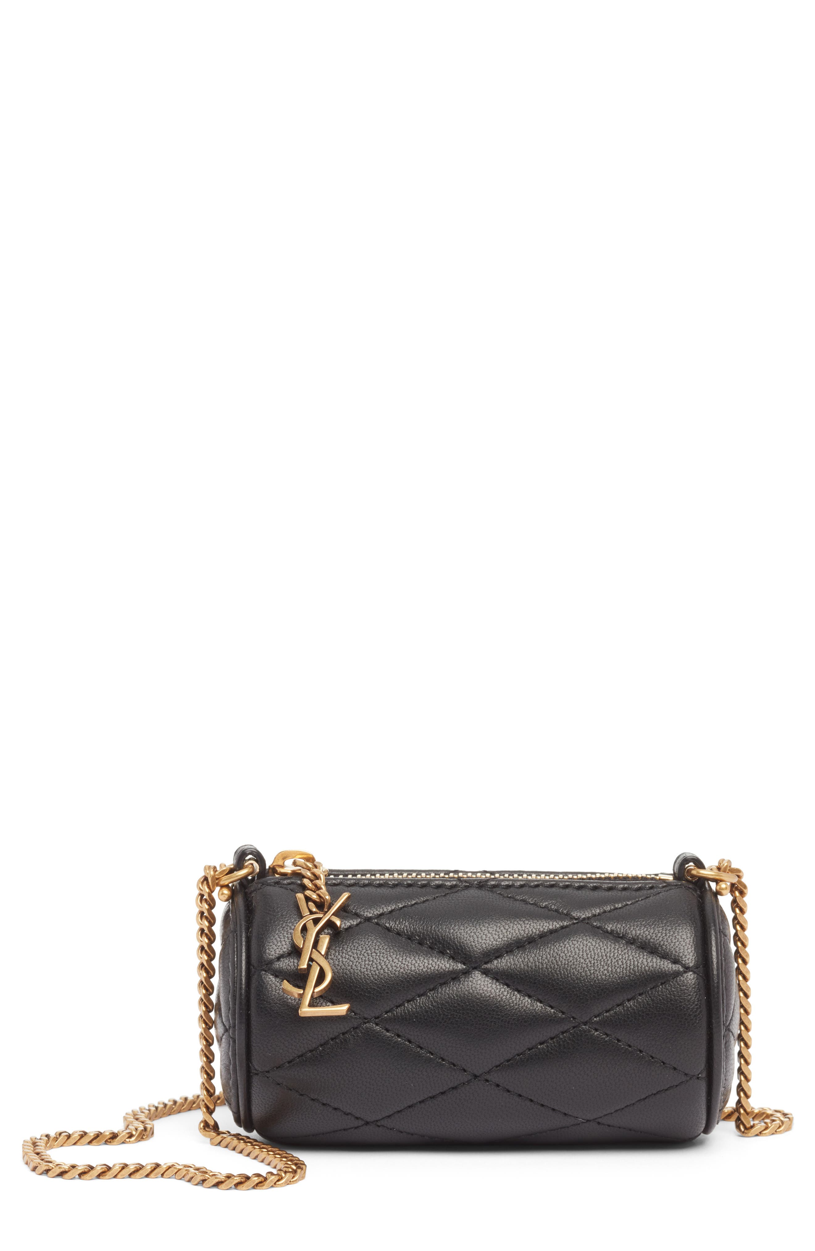 Saint Laurent Micro Sade Quilted Leather Tube Bag, Main, color, Noir