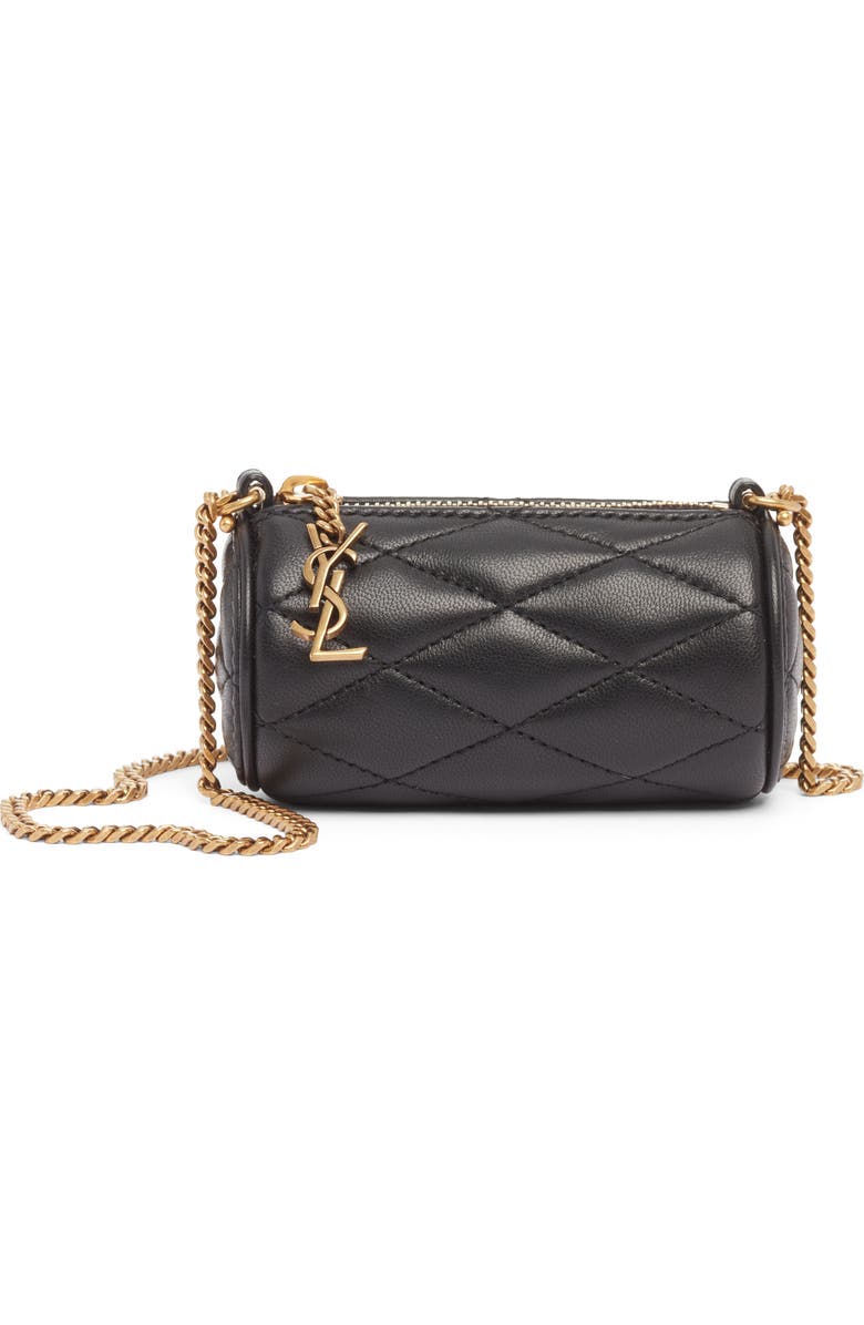 Saint Laurent Micro Sade Quilted Leather Tube Bag, Main, color, Noir