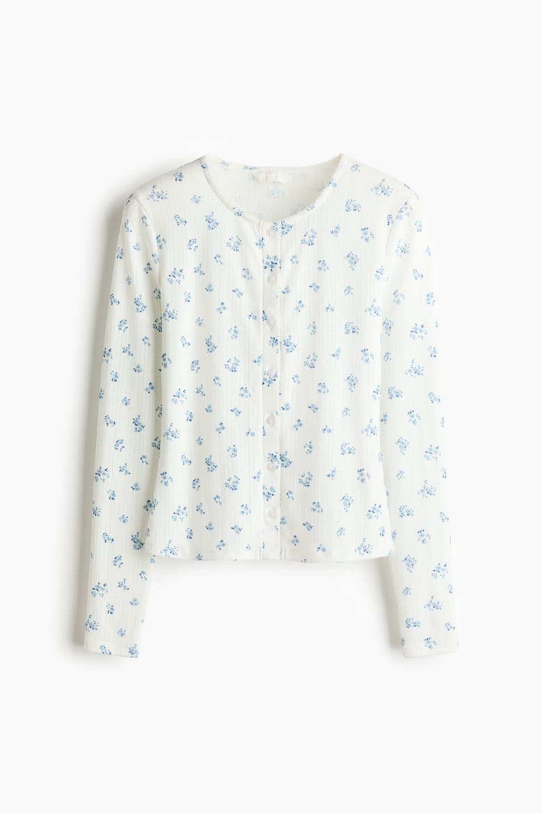 Pointelle Jersey Cardigan, Alternate, color, White/blue floral