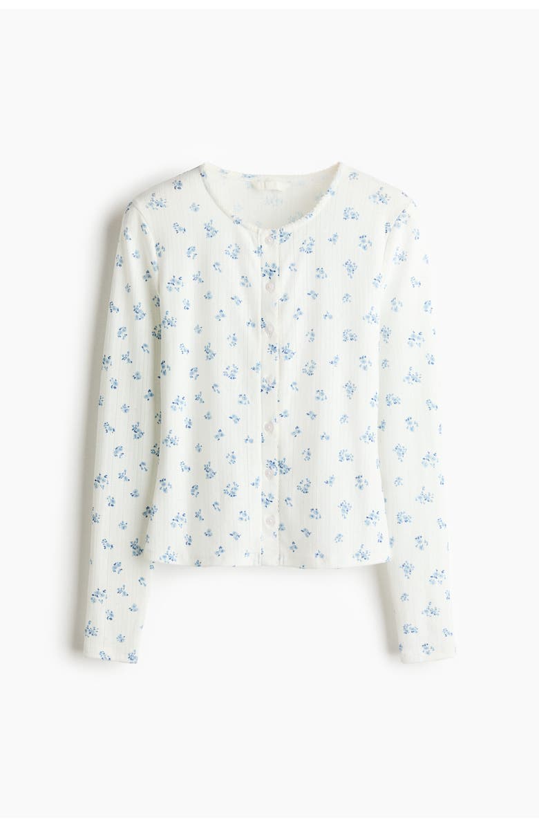 H&M Pointelle Jersey Cardigan, Main, color, White/Blue Floral