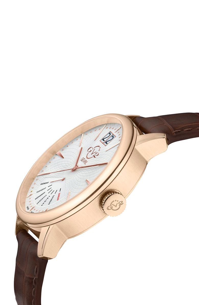 GEVRIL Men's Rovescio Croc Embossed Leather Strap Watch, 42mm, Alternate, color, 