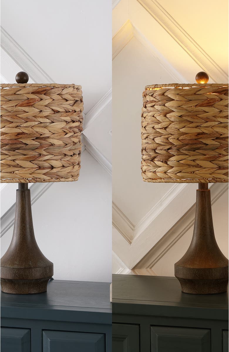 JONATHAN Y Theodore 21" Rustic Farmhouse Handwoven Water Hyacinth/Resin LED Table Lamp, Brown Wood Finish, Alternate, color, Brown Wood Finish