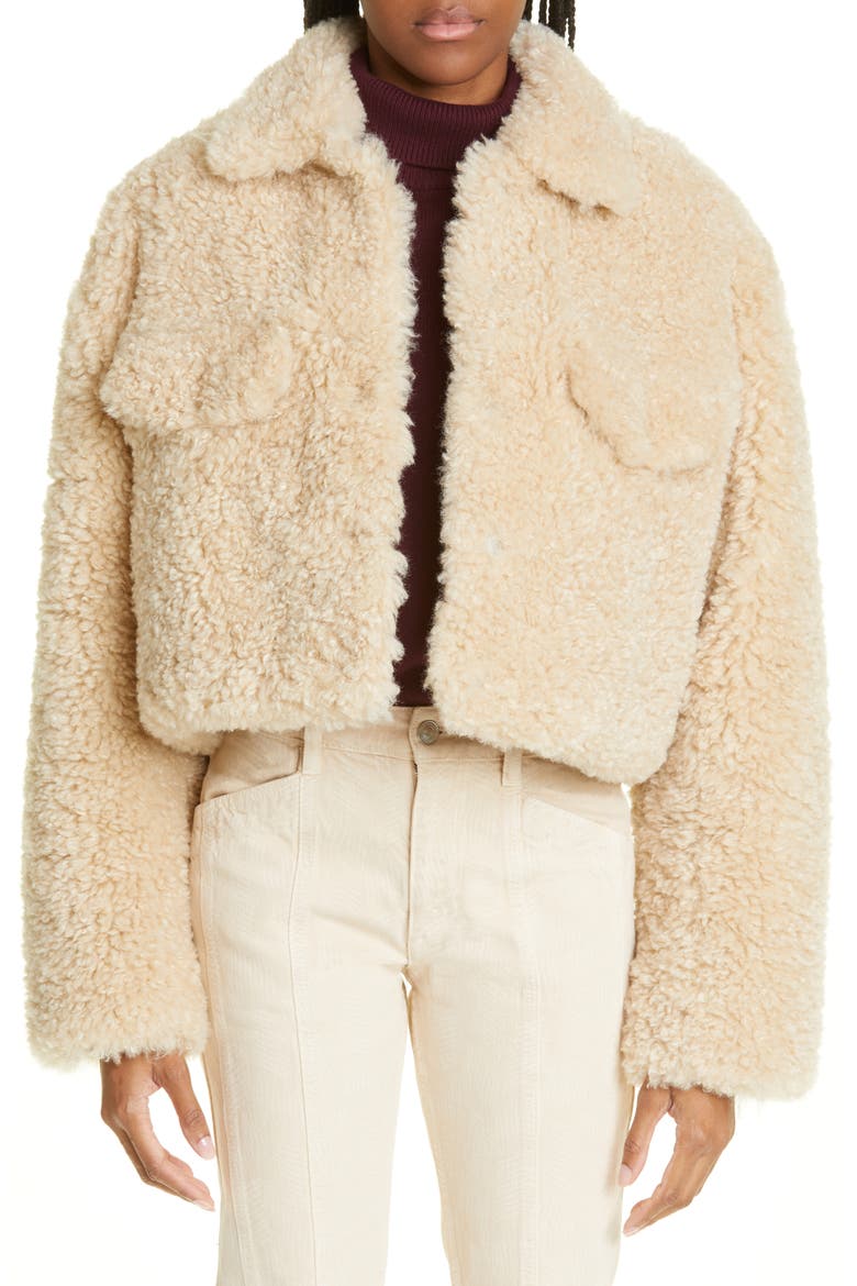 Fazia Crop Faux Shearling Jacket, Main, color, ECRU