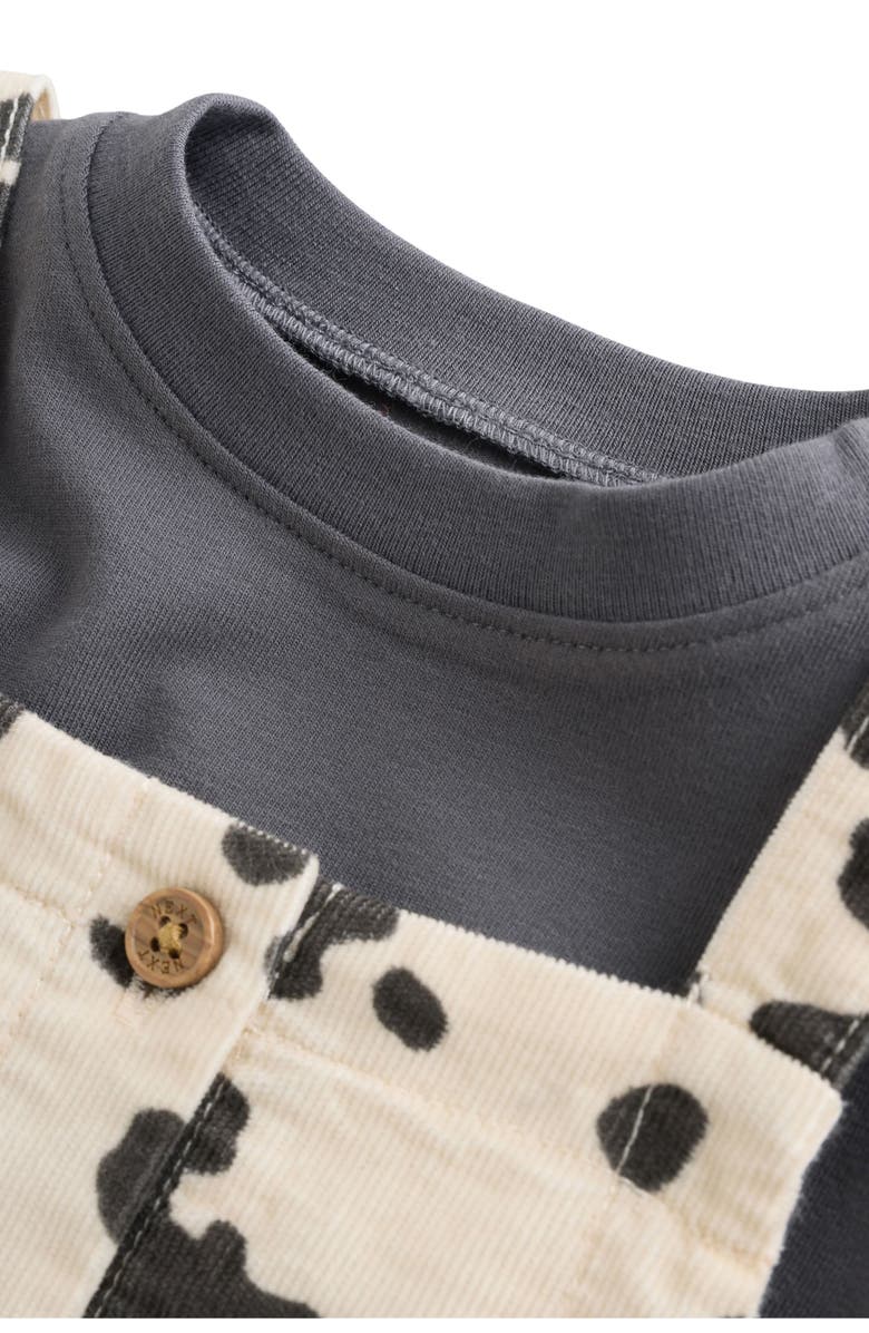 NEXT Kids' Cow Print Corduroy Overalls & Long Sleeve Bodysuit Set, Alternate, color, Grey Multi