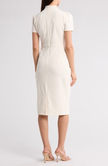 Tie Neck Puff Sleeve Scuba Crepe Dress