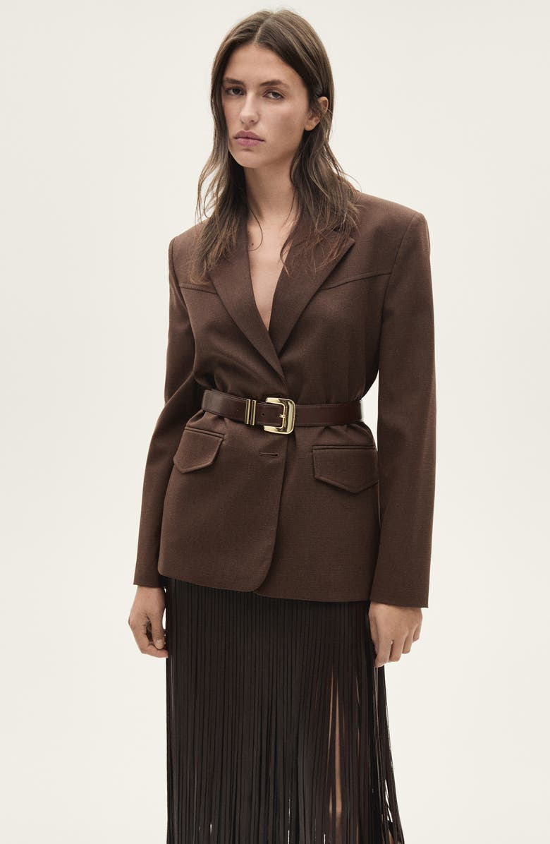 MANGO Fringe High Waist Faux Leather Skirt, Alternate, color, 