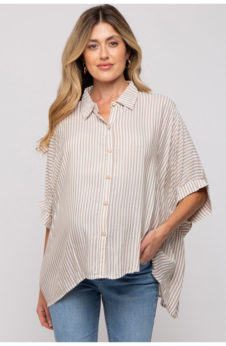 PinkBlush Striped Button Up Dolman Top, Main, color, Taupe