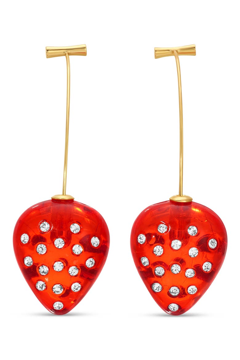 Melanie Crystal Strawberry Drop Earrings, Main, color, GOLD