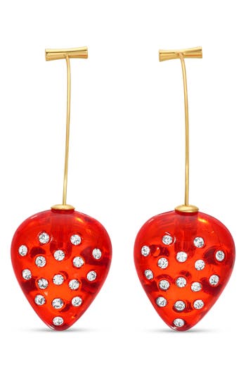 Eye Candy Los Angeles Melanie Crystal Strawberry Drop Earrings In Gold