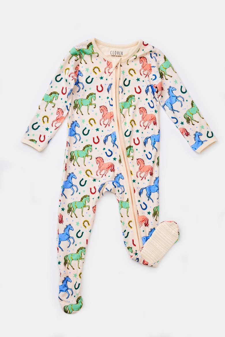 Soft & Stretchy Zipper Footie - Horses, Main, color, Horses