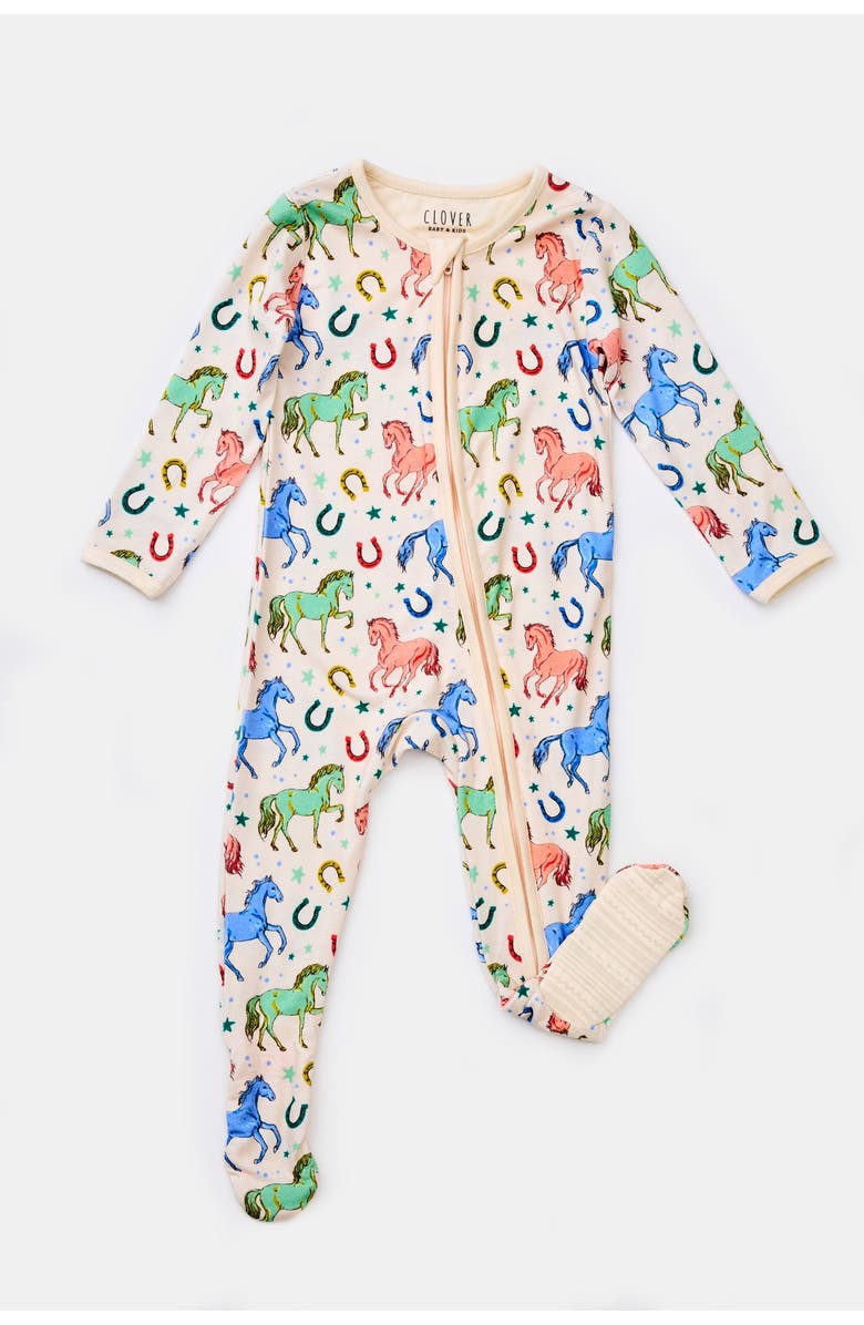 Clover Baby & Kids Soft & Stretchy Zipper Footie - Horses, Main, color, Horses