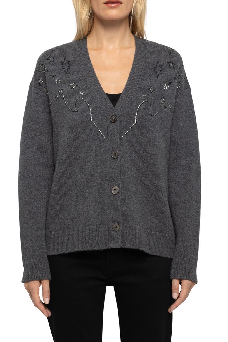 Mirkaz Strass Cashmere Cardigan, Main, color, ANTHRACITE