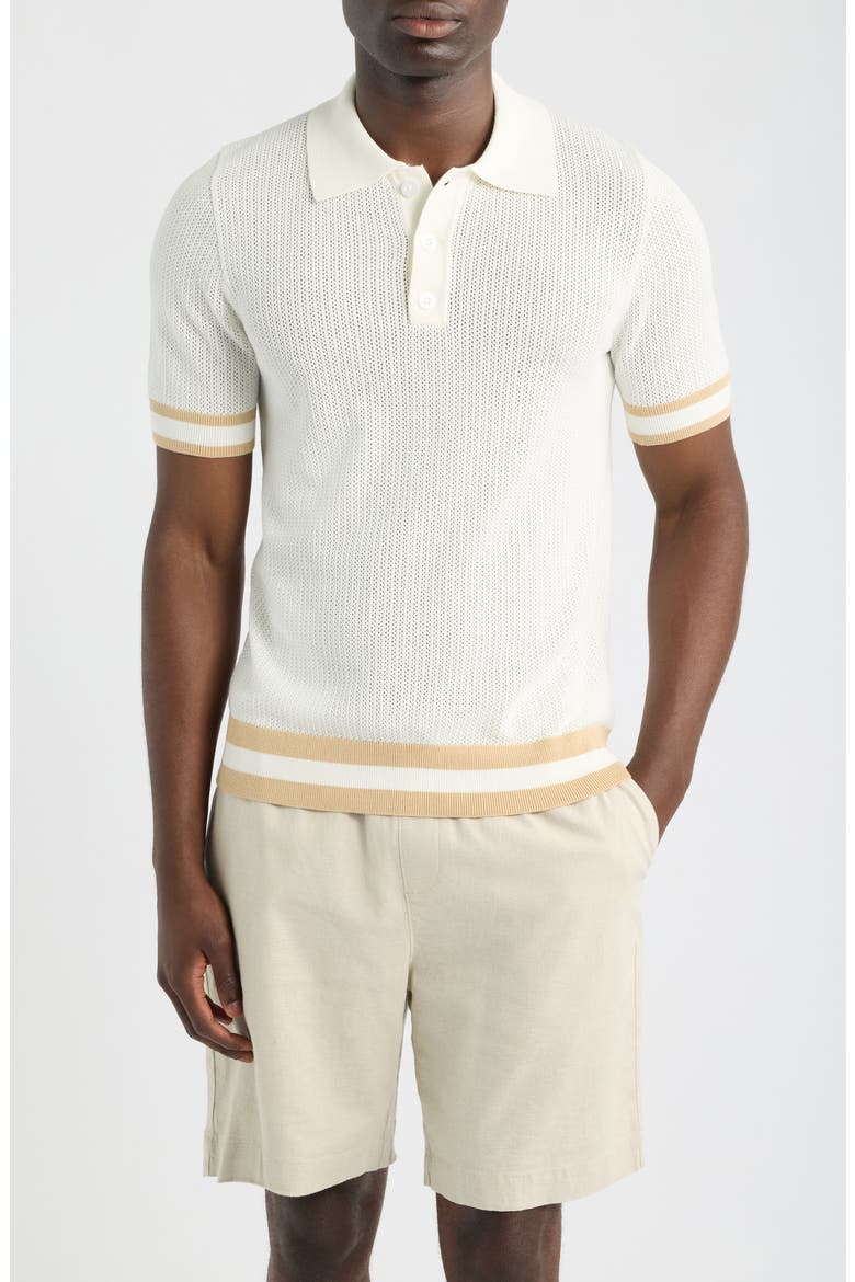 Quinn Open Knit Polo Sweater, Main, color, WHITE - 23