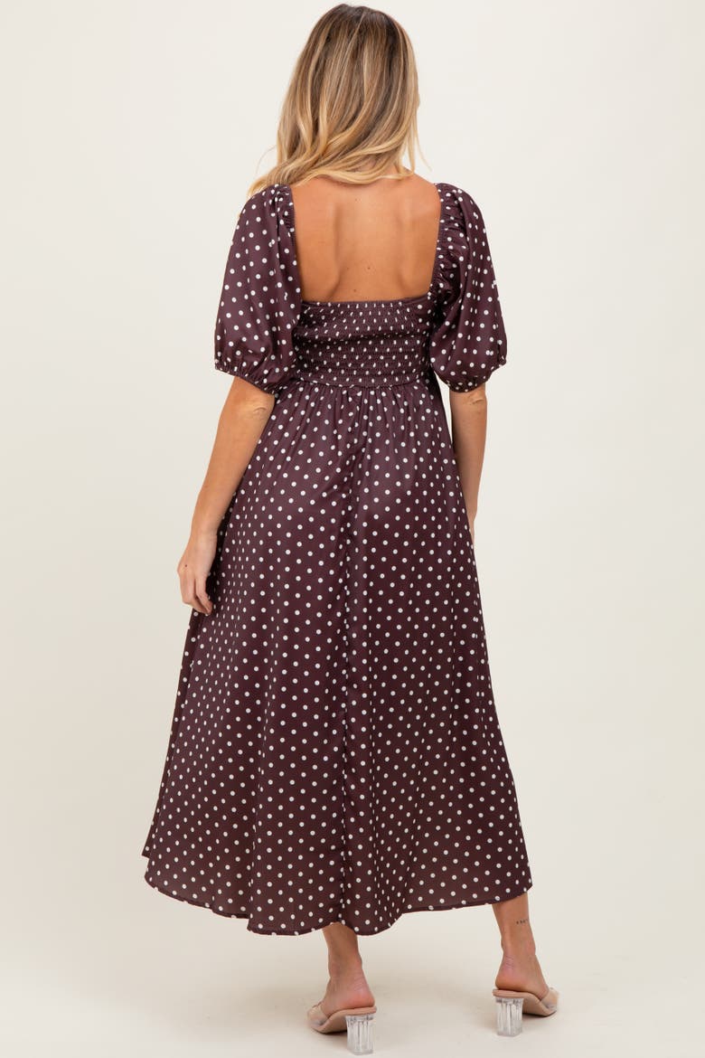 Polka Dot Square Neck Midi Dress, Alternate, color, Brown