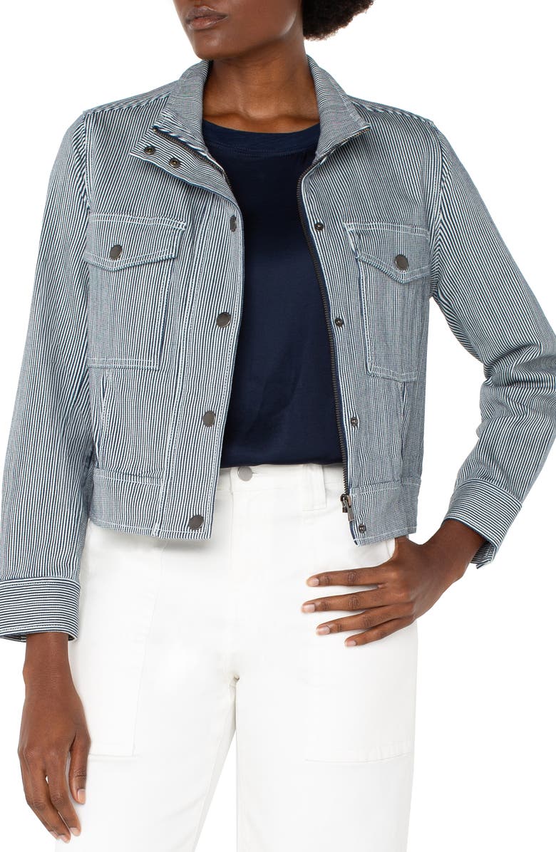 Liverpool Los Angeles Stripe Cotton Blend Crop Jacket, Main, color,