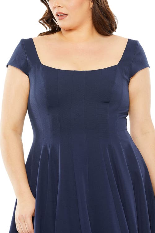 Mac Duggal Plus Cap Sleeve Square Neck Ball Gown In Midnight