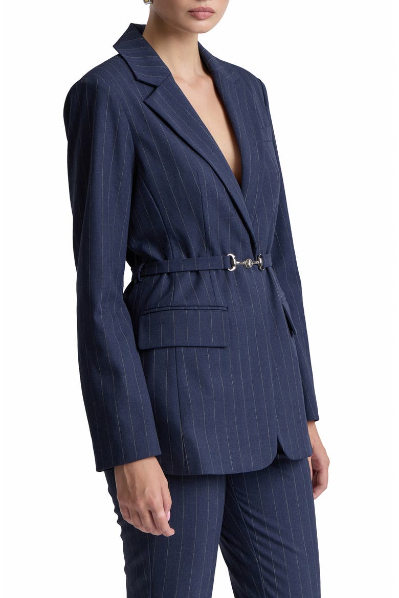 Pinstripe Belted Blazer, Alternate, color, NAVY-WHITE