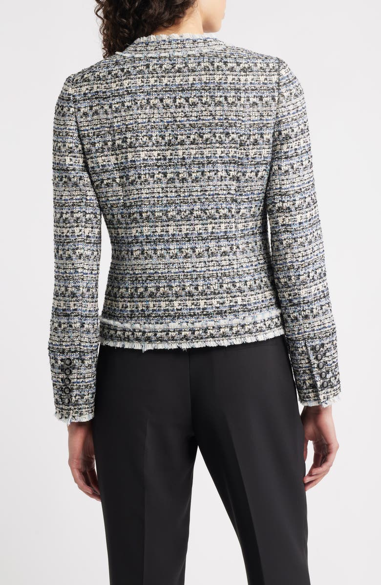 Elie Tahari The Dakota Fringe Trim Tweed Jacket, Alternate, color, Castle Blue Tweed