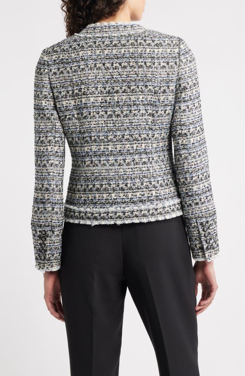 Elie Tahari The Dakota Fringe Trim Tweed Jacket In Gray