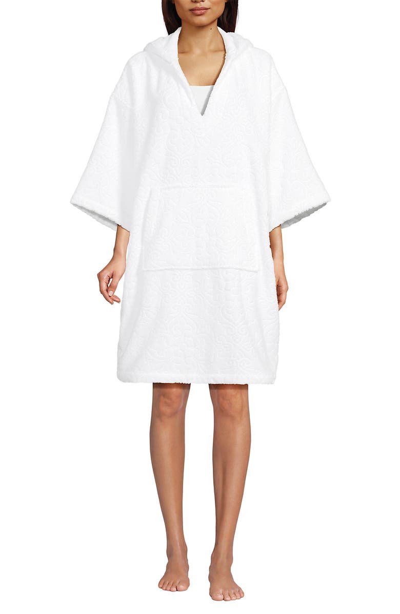 Lands' End Terry 3/4 Sleeve Pullover Hooded Spa Robe, Main, color, White