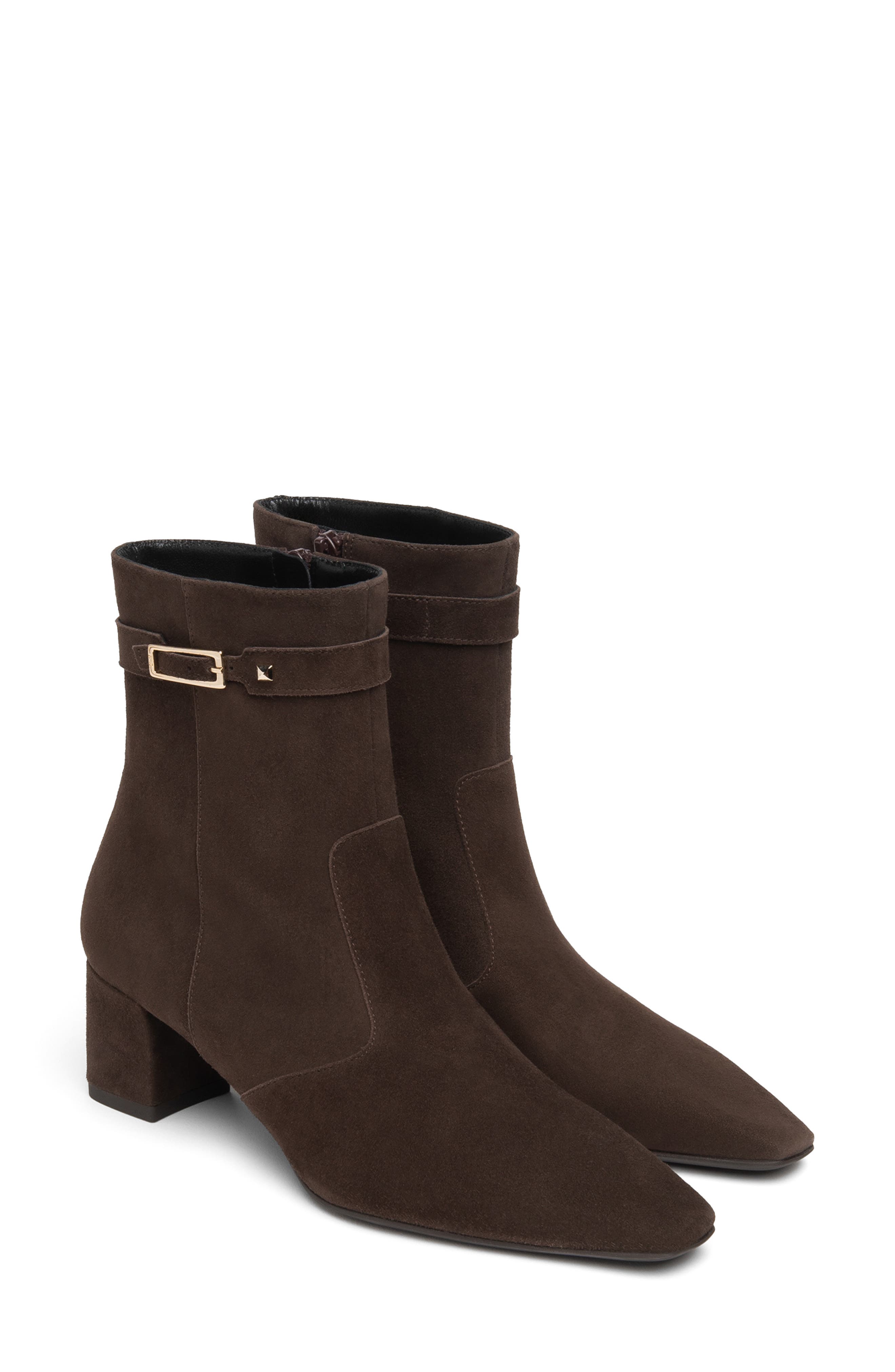 Suede Block Heel Bootie, Main, color, CHOCOLATE