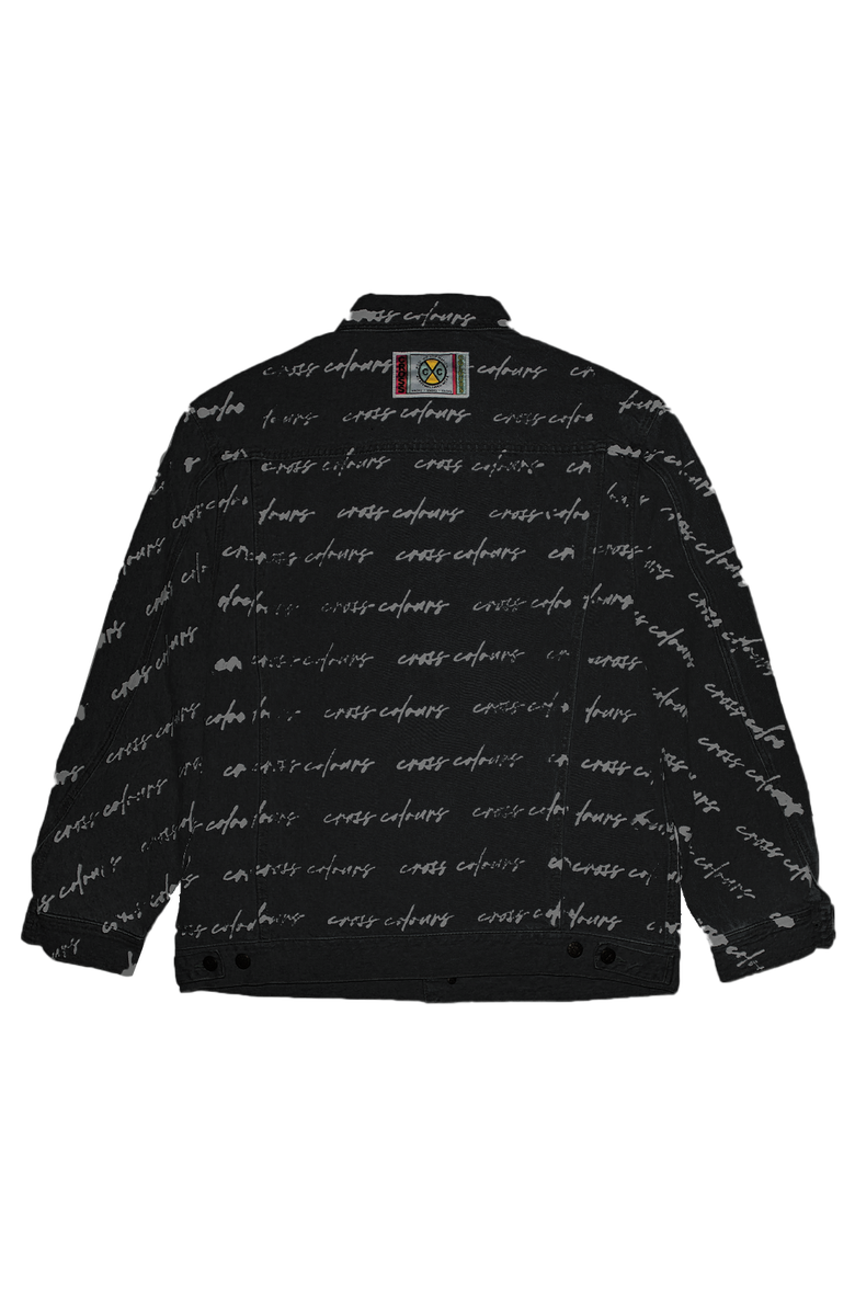 Cross Colours Signature Print Classic Jean Jacket, Alternate, color, Black