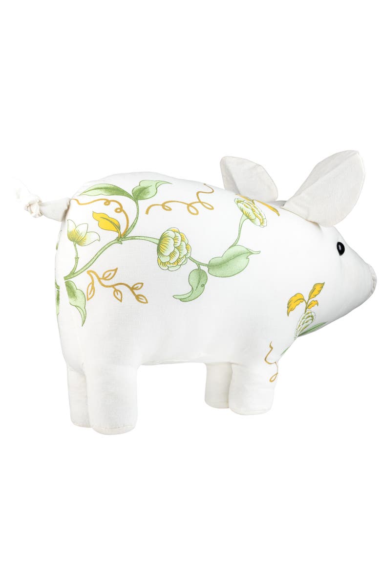 Northlight Soft Floral Standing Pig Spring Decoration - 13.25" - White, Green and Yellow, Alternate, color, White