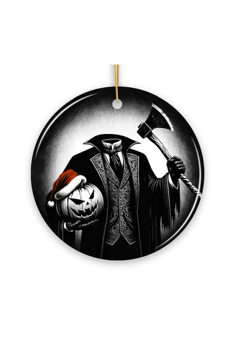 Headless Horseman Santa Hat Pumpkin Ceramic Ornament