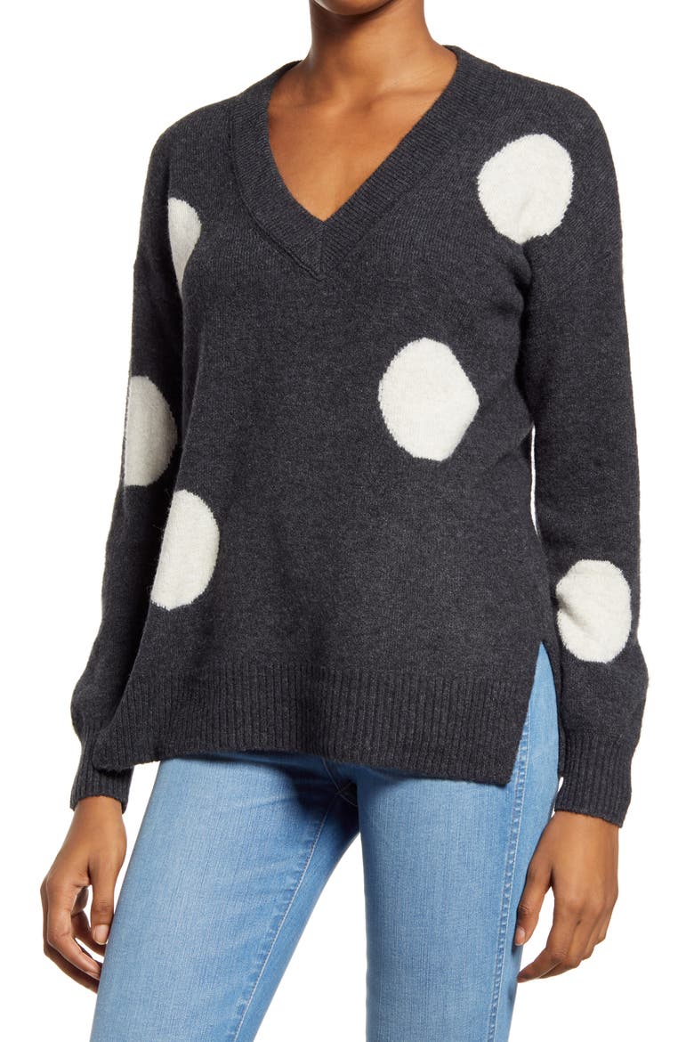 Dotted Bartlett V-Neck Pullover Sweater, Main, color, HEATHER CHARCOAL