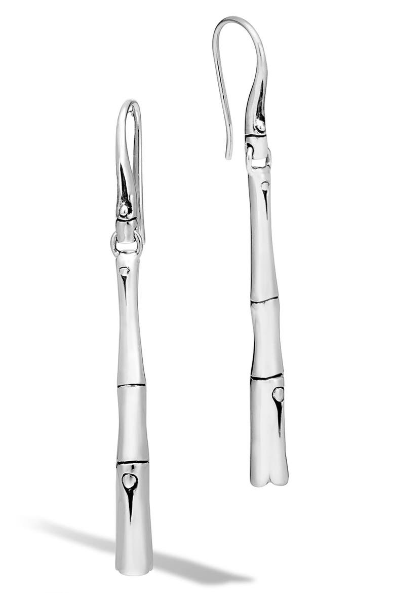 Bamboo Linear Drop Earrings, Main, color, SILVER