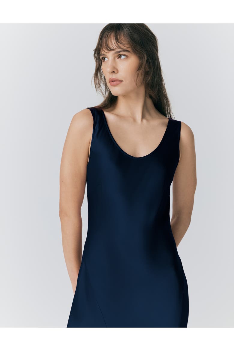 Willow Satin Maxi Sip Dress, Alternate, color, Navy