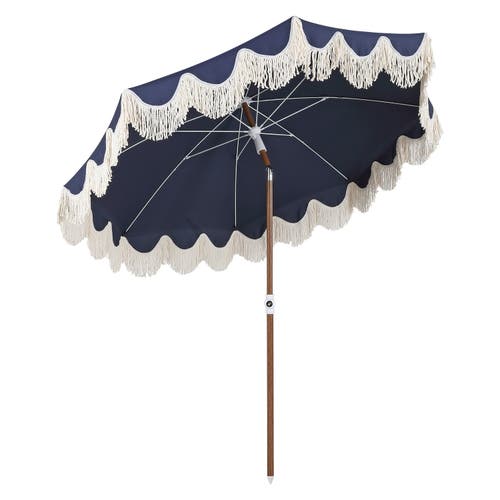 Jonathan Y Mariner 6.5 Ft. Classic Cottage Fringe Tassel Market Beach Umbrella With Push Button Tilt In Blue