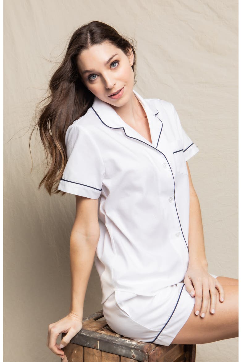 Classic Pima Cotton Short Sleeve Short Pajamas, Alternate, color, WHITE