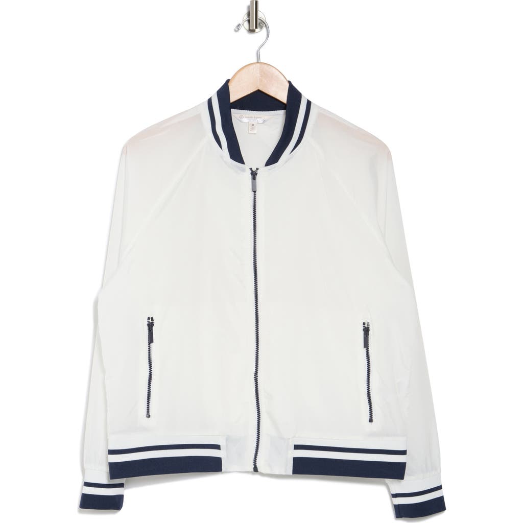Nanette Lepore Play Rib Trim Bomber Jacket In Bright White/black Iris