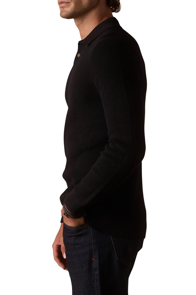 Robles Long Sleeve Waffle Cotton Polo Sweater, Alternate, color, BLACK