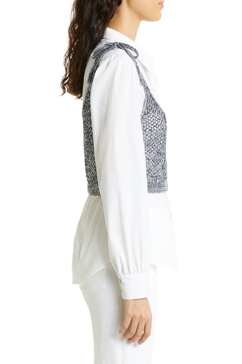 Elodie Tie Strap Open Stitch Crop Sweater Tank, Alternate, color, NAVY/ WHITE