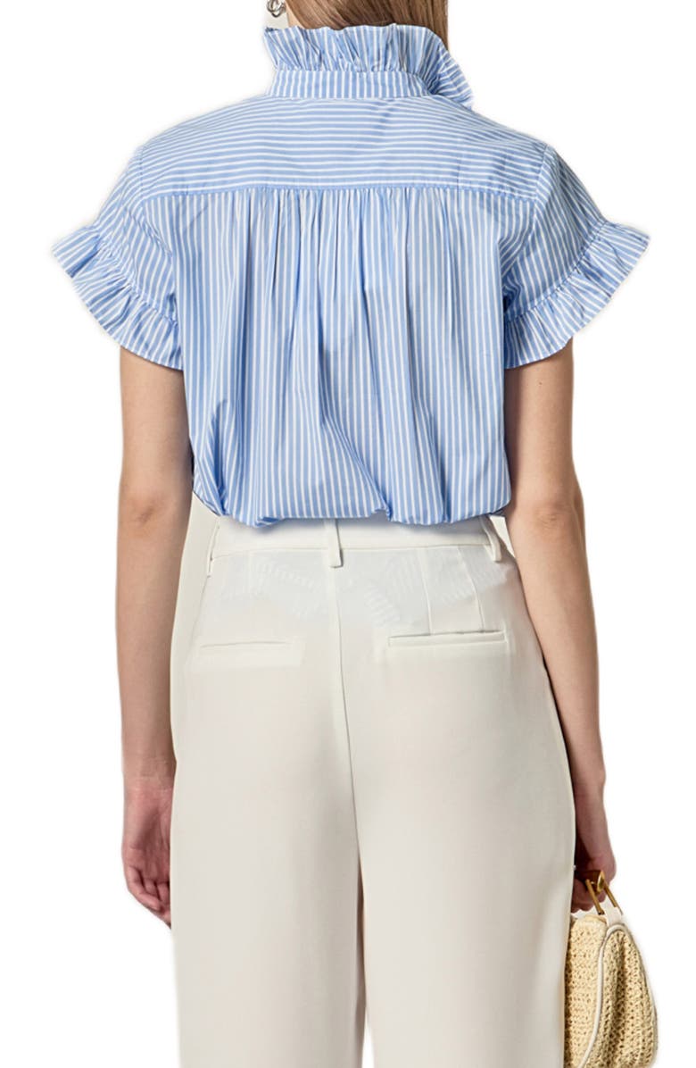 English Factory Stripe Ruffle Button-Up Shirt, Alternate, color, Powder Blue