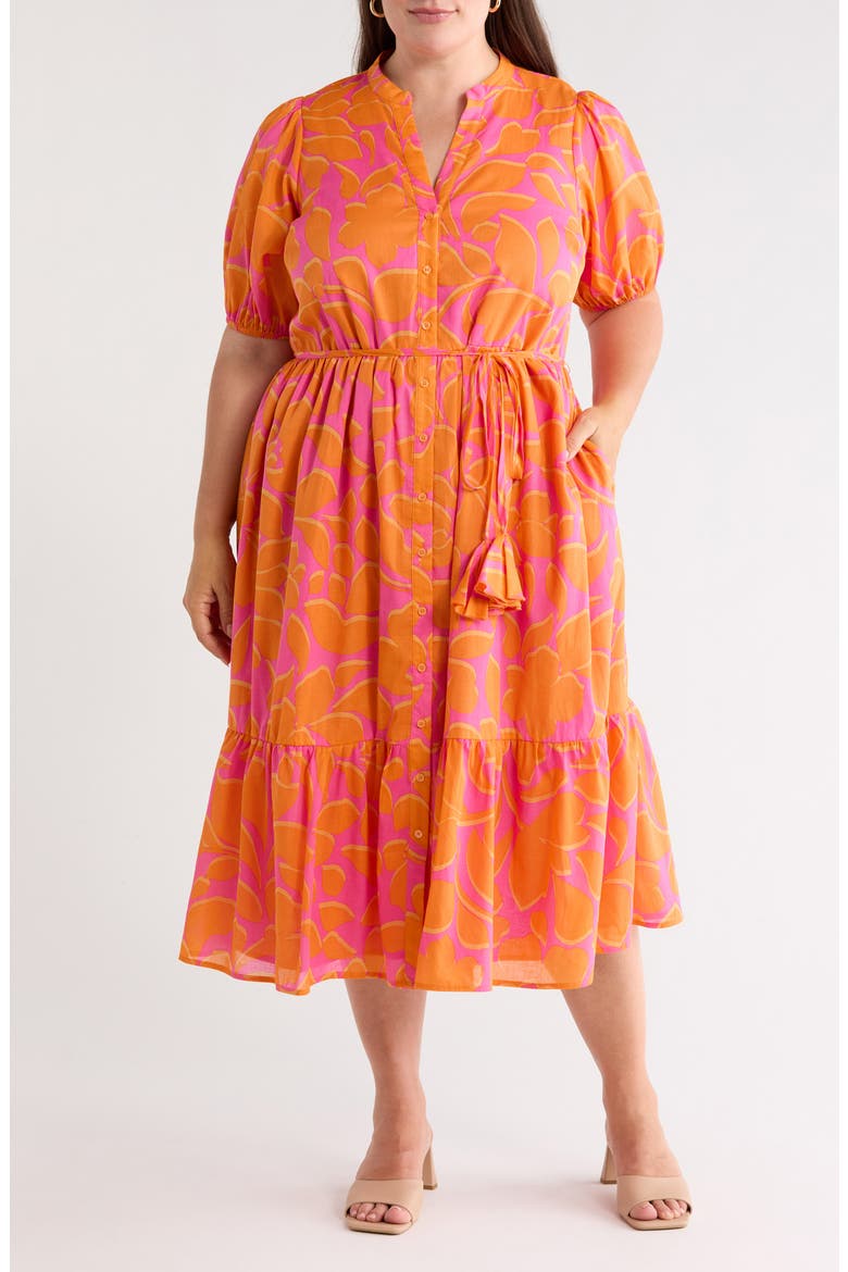 Bracha Floral Print Puff Sleeve Dress, Main, color, ORANGE FUCHSIA