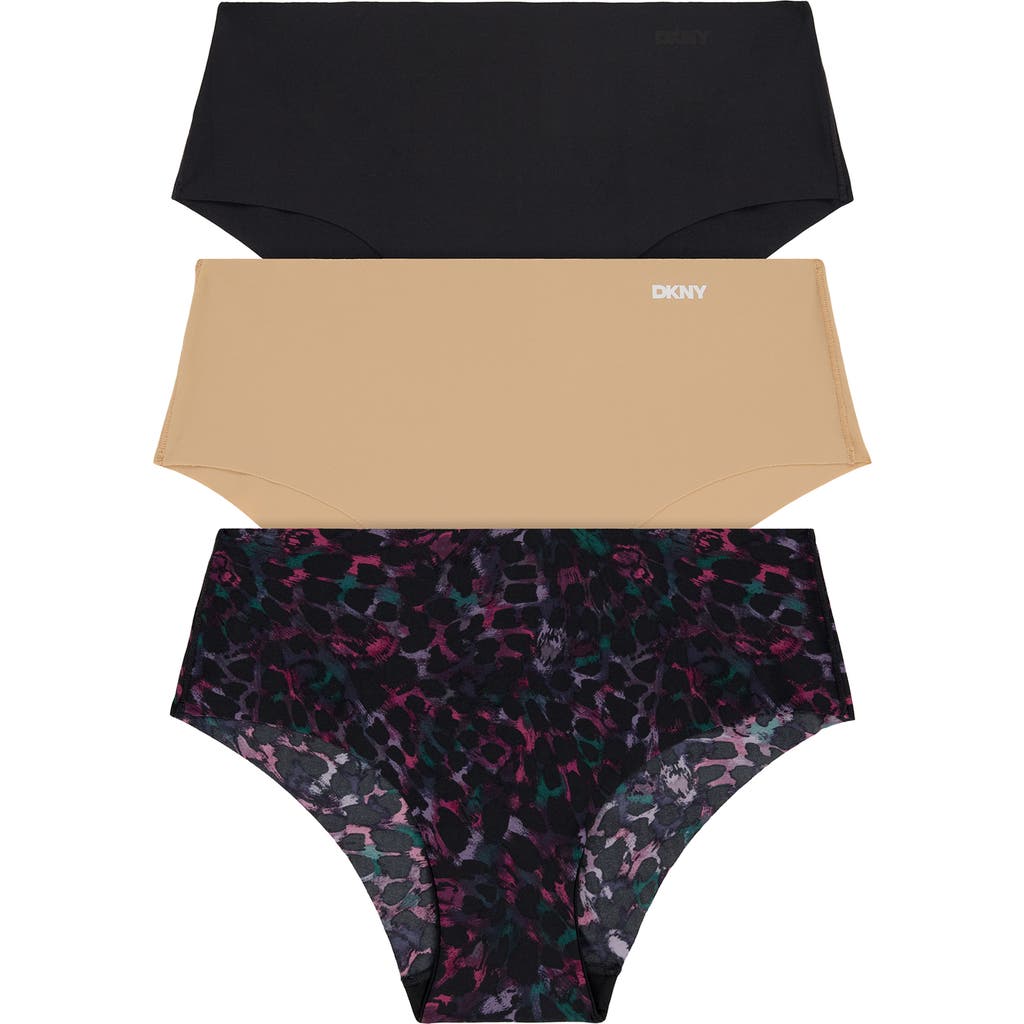 Dkny Litewear Cut Anywhere Assorted 3-pack Hipster Briefs In Black