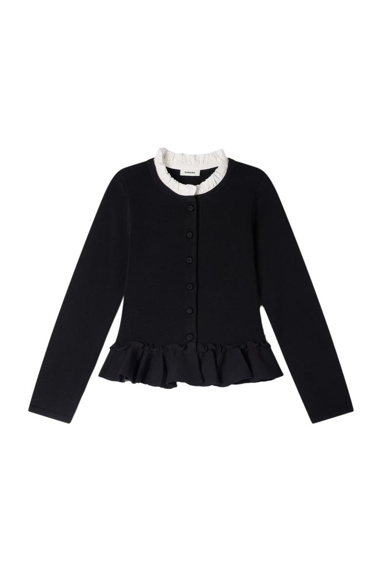 Removable collar peplum cardigan, Alternate, color, Black