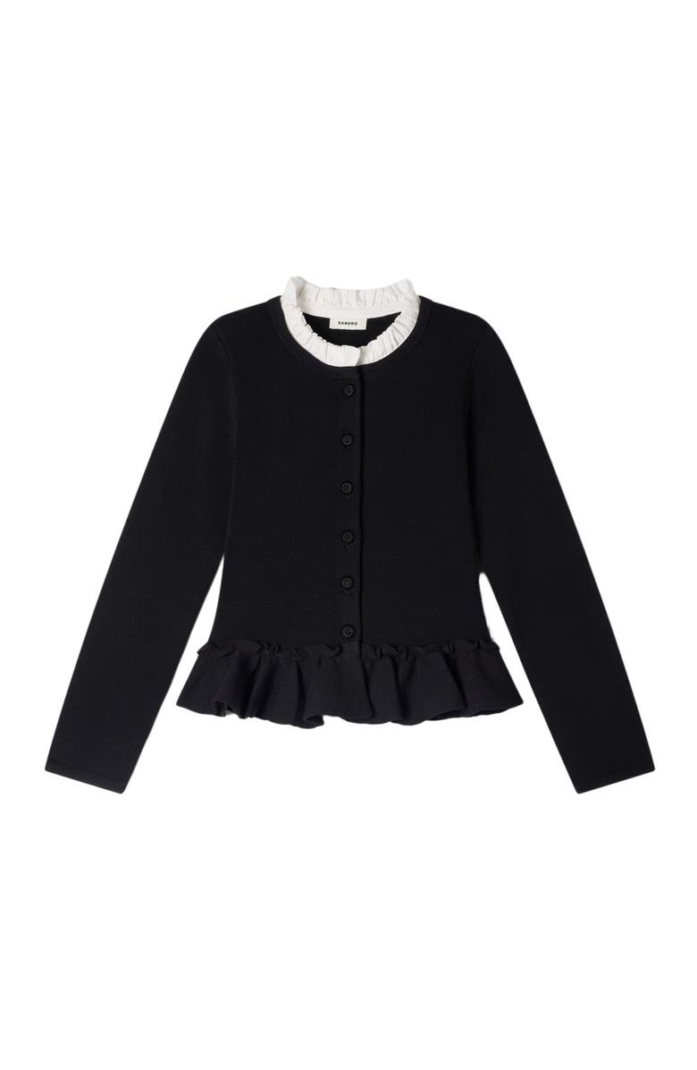 SANDRO Removable collar peplum cardigan, Alternate, color, Black
