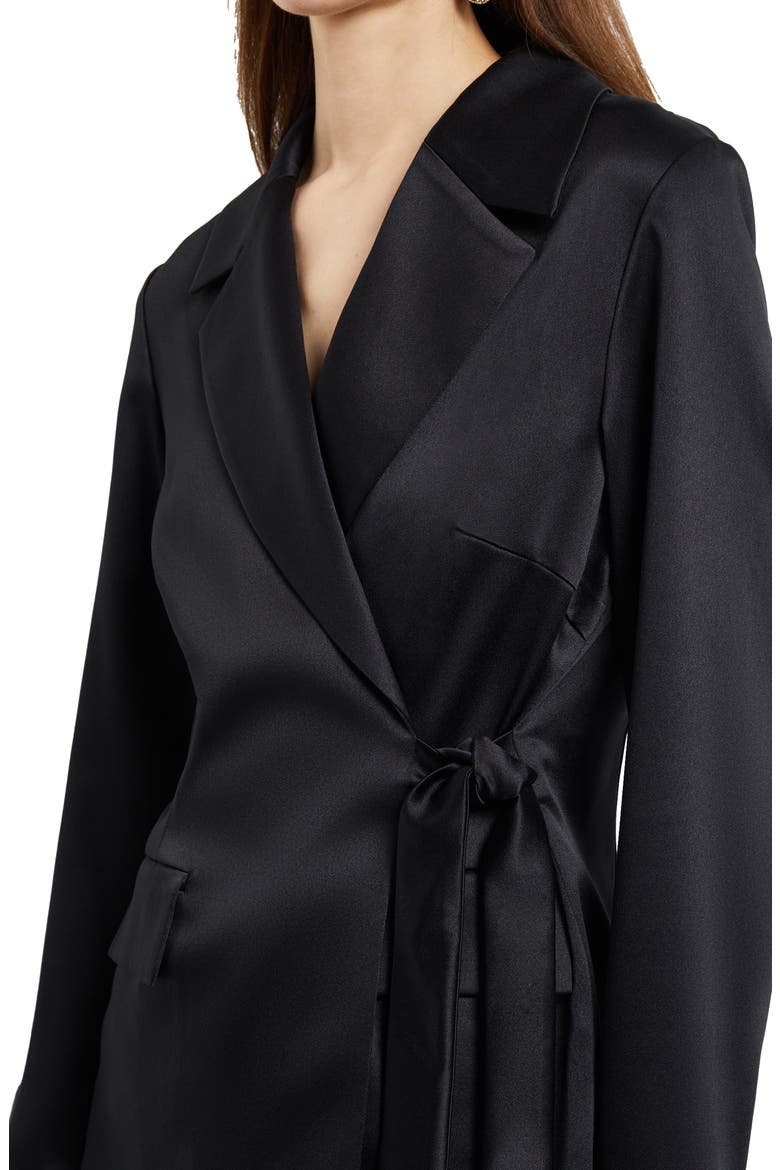Side Tie Satin Blazer, Alternate, color, BLACK